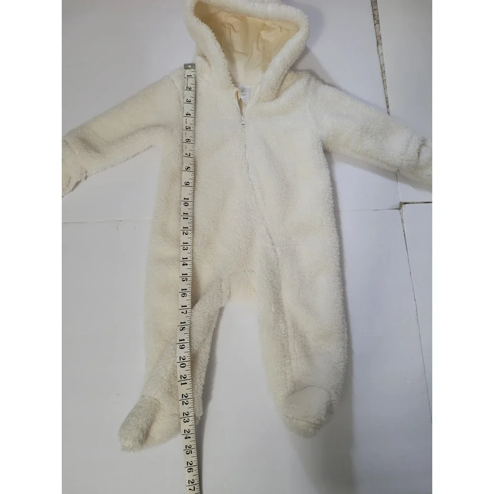 Lullaby Baby 6-9M Ivory Plush Bear Hooded Bunting Snowsuit One Piece